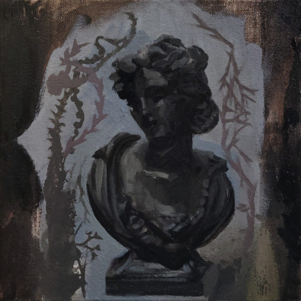 Pierre HALE, Die-cast Statue, 12” x 12” stretched canvas.